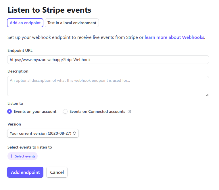 Stripe Endpoint Config